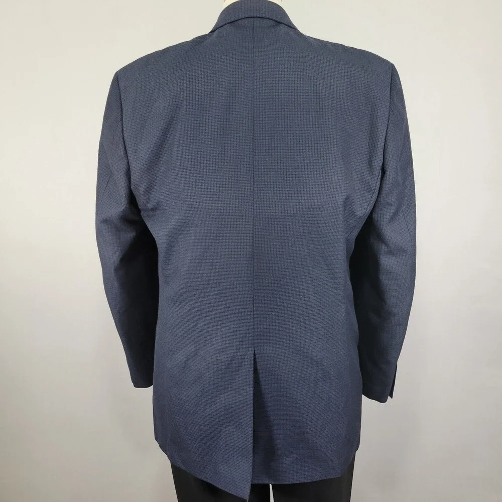 Chaps Men's Sport Coat Blazer Two Button Navy Blue‎ Checked Polyester Rayon 42L